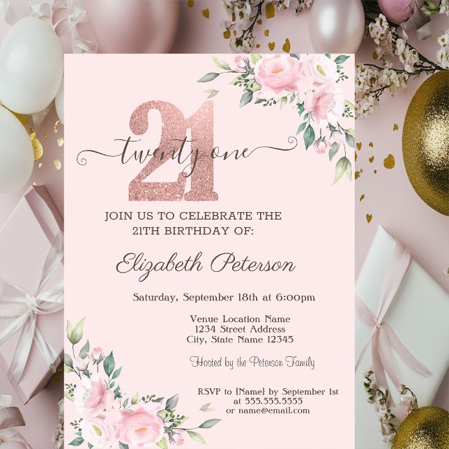 Invitaciones de cumpleaños 21 con destellos modern (Subido por el creador)
