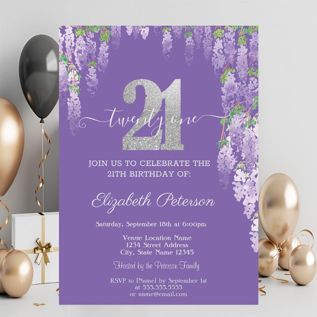 Invitaciones de cumpleaños 21 con destellos modern (Subido por el creador)