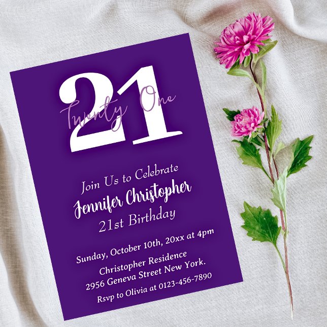 Invitaciones de cumpleaños 21 del Modern Purple (Subido por el creador)