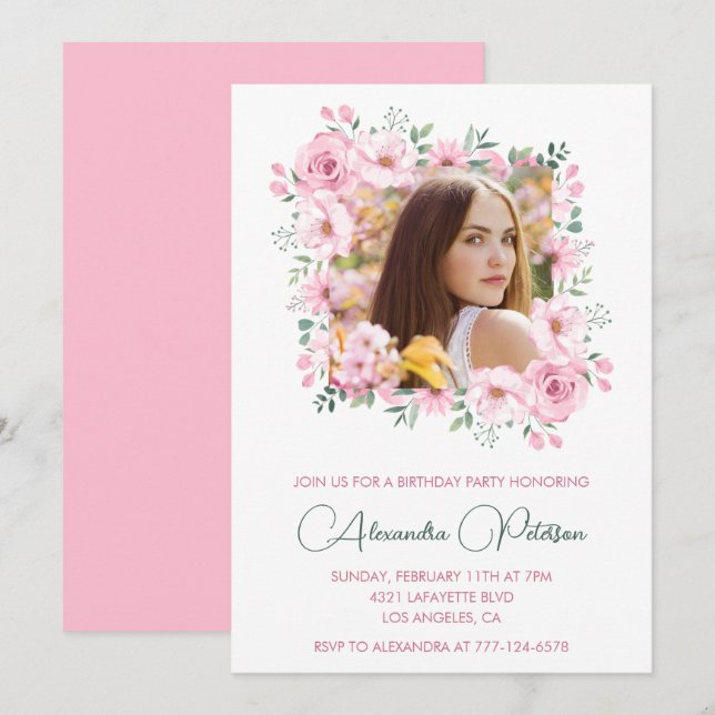 invitaciones de cumpleaños 21 Foto Boho Elegantes (Anverso / Reverso)
