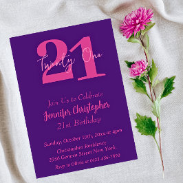 Invitaciones de cumpleaños 21 Pink Purple moderno