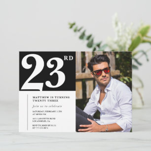 Invitaciones de cumpleaños 23 negro y blanco