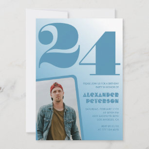 Invitaciones de cumpleaños 24 con gradiente azul N
