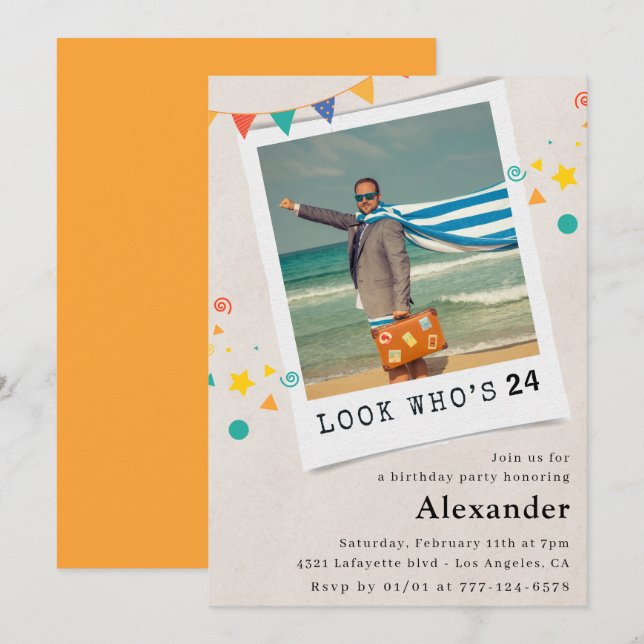 Invitaciones de cumpleaños 24 hombres divertidos c (Anverso / Reverso)