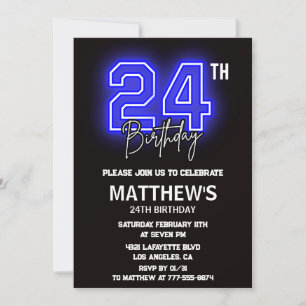 invitaciones de cumpleaños 24 Neon Negro Hombres D