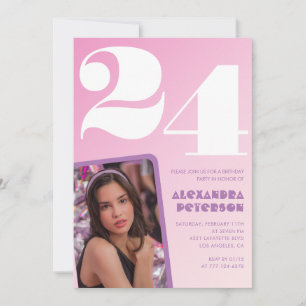 Invitaciones de cumpleaños 24 Pink Retro Foto