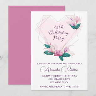 invitaciones de cumpleaños 25 Elegante Boho rosa