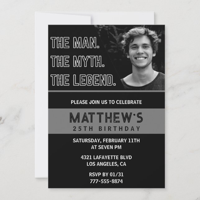 invitaciones de cumpleaños 25 The Man The Legend (Anverso)
