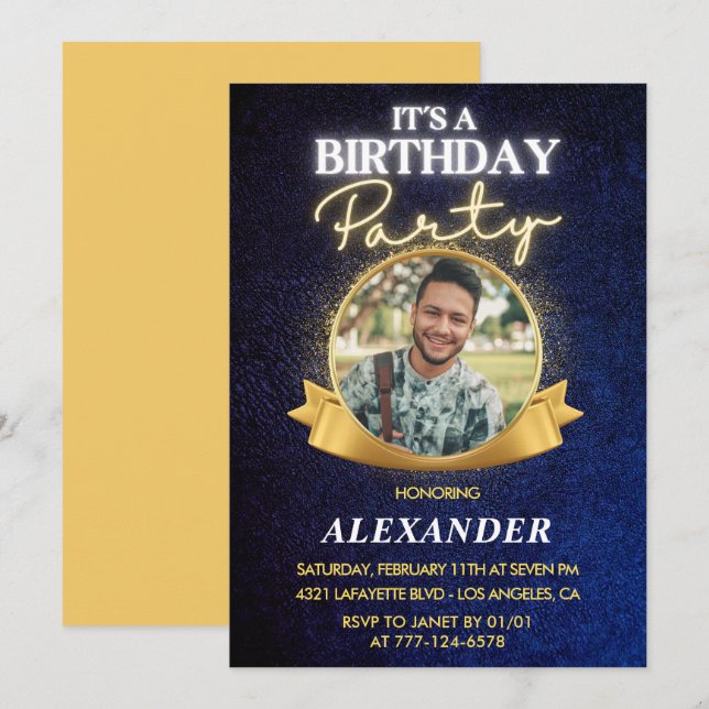 Invitaciones de cumpleaños 26 para hombres Elegant (Anverso / Reverso)