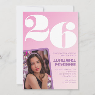 Invitaciones de cumpleaños 26 Pink Retro Foto