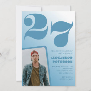Invitaciones de cumpleaños 27 con gradiente azul N