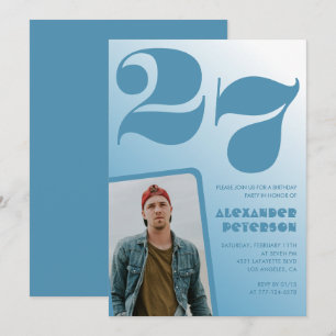Invitaciones de cumpleaños 27 con gradiente azul N