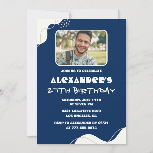 Invitaciones de cumpleaños 27 hombres Foto Simple  (Anverso)