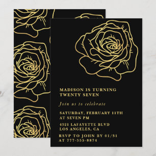 Invitaciones de cumpleaños 27 negras con flores do