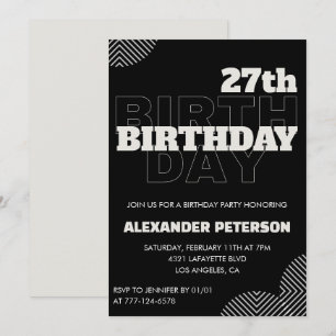 Invitaciones de cumpleaños 27 negro Hombres Fiesta