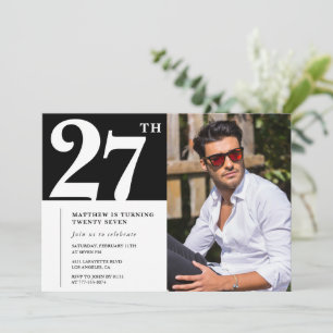 Invitaciones de cumpleaños 27 negro y blanco