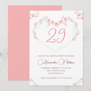 invitaciones de cumpleaños 29 Boho Floral Rosa