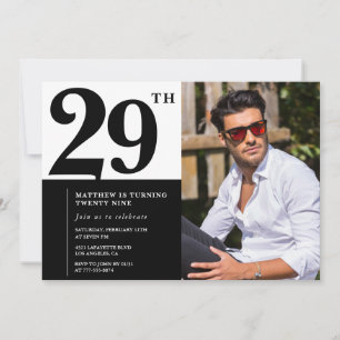 Invitaciones de cumpleaños 29 negras y blancas con