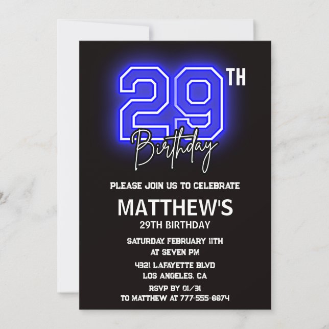 invitaciones de cumpleaños 29 para hombres deporte (Anverso)