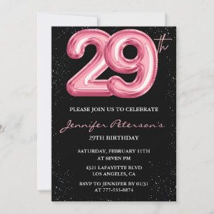 invitaciones de cumpleaños 29 Pink Balloon Glam Bl