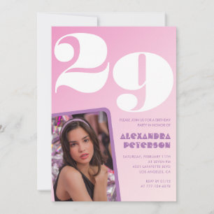 Invitaciones de cumpleaños 29 Pink Retro Foto