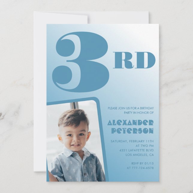 Invitaciones de cumpleaños 3º con gradiente azul F (Anverso)