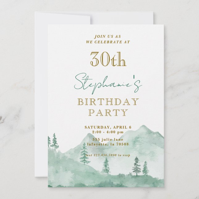Invitaciones de cumpleaños 30 a la Montaña de los  (Anverso)