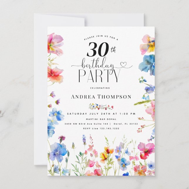 Invitaciones de cumpleaños 30 de Garden Wildflower (Anverso)