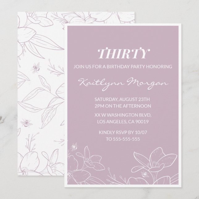 invitaciones de cumpleaños 30 Elegantes Florales M (Anverso / Reverso)