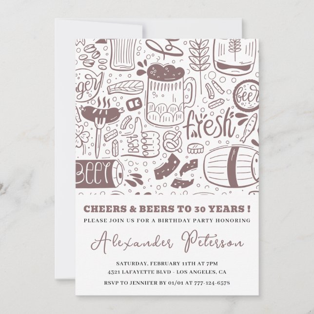 invitaciones de cumpleaños 30 hombres cerveza para (Anverso)