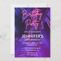 Invitaciones de cumpleaños 30 Luau Rosa Neón Tropi