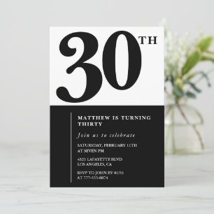 invitaciones de cumpleaños 30 negras y blancas ele