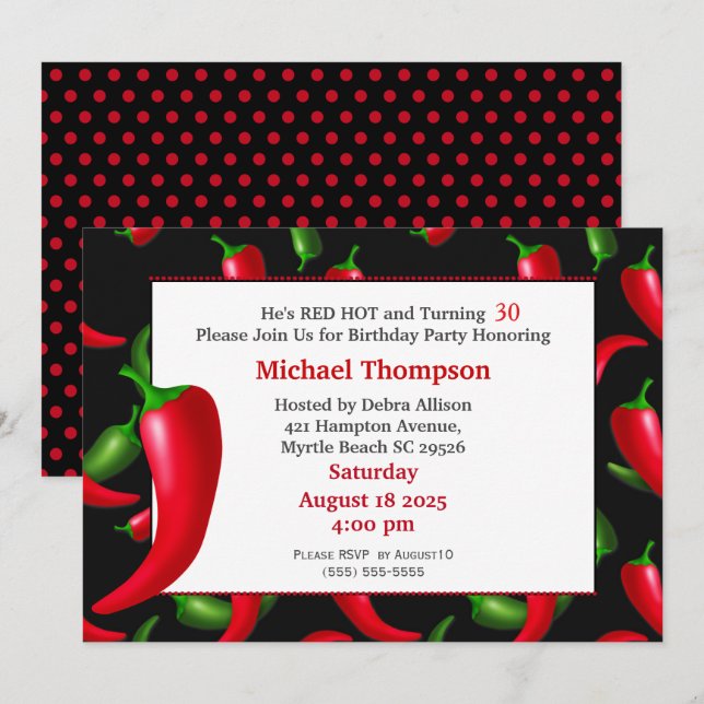 Invitaciones de cumpleaños 30 Red Hot Pepper de lo (Anverso / Reverso)