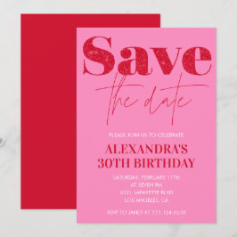 Invitaciones de cumpleaños 30 rosa Guarde la fecha