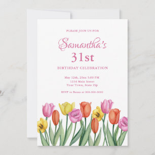Invitaciones de cumpleaños 31 con acuarela floral