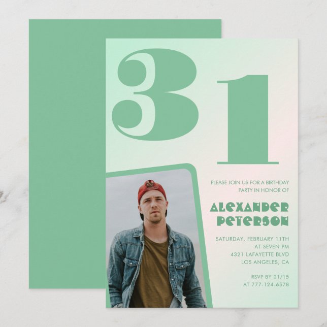 Invitaciones de cumpleaños 31 con gradiente verde  (Anverso / Reverso)