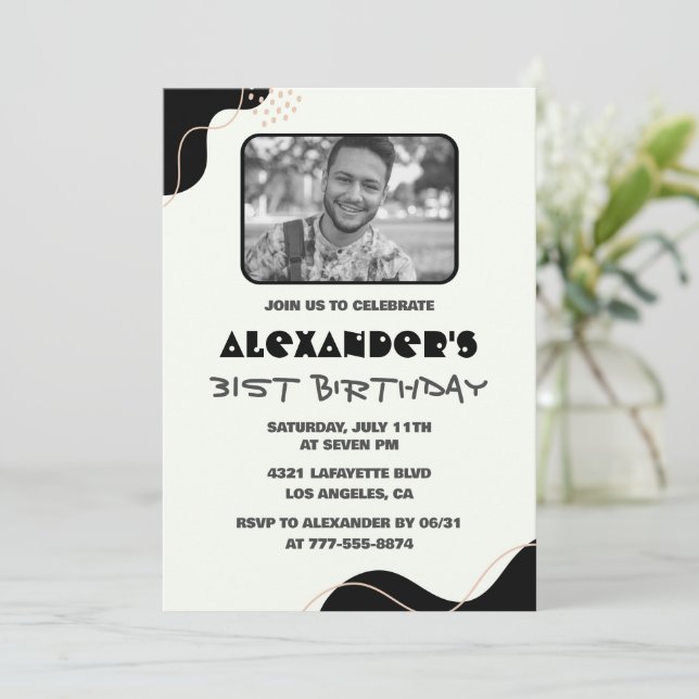 Invitaciones de cumpleaños 31 negras Hombres Foto  (Anverso de pie)