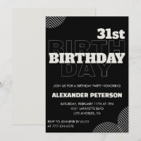 Invitaciones de cumpleaños 31 negras para hombres