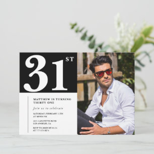 Invitaciones de cumpleaños 31 negro y blanco