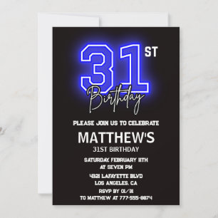 invitaciones de cumpleaños 31 Neon Negro Hombres D