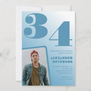 invitaciones de cumpleaños 34 con gradiente azul H