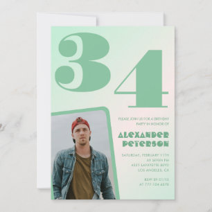 Invitaciones de cumpleaños 34 con gradiente verde 