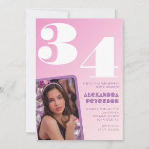 Invitaciones de cumpleaños 34 Pink Retro Foto