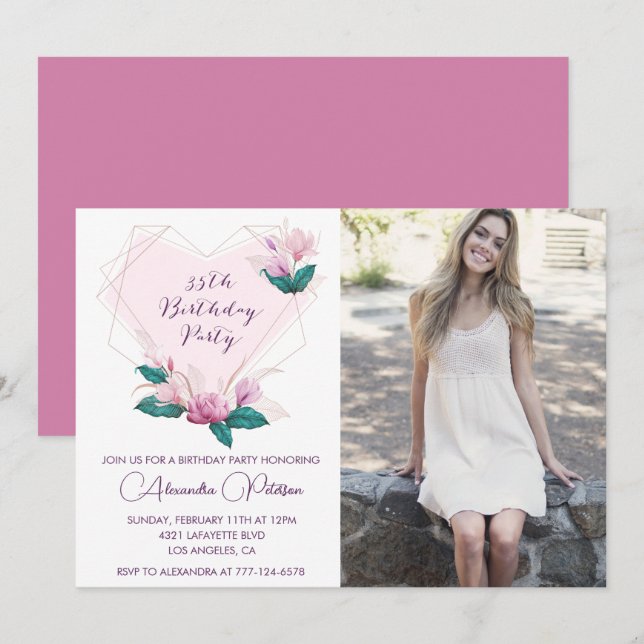 invitaciones de cumpleaños 35 Elegante Boho Foto (Anverso / Reverso)