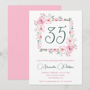 invitaciones de cumpleaños 35 Floral Elegante Rosa