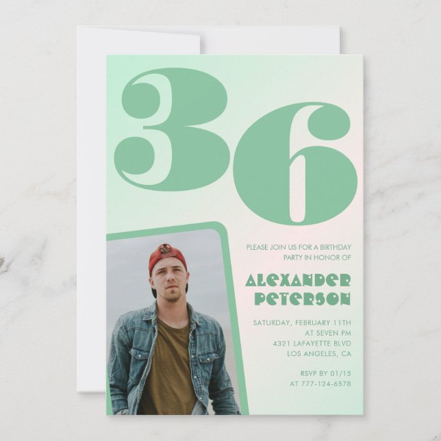 Invitaciones de cumpleaños 36 con gradiente verde  (Anverso)