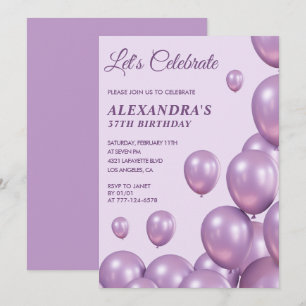 invitaciones de cumpleaños 37 Chic Globos  Morado