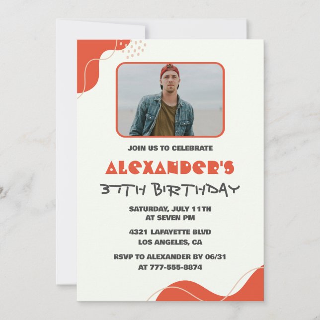 Invitaciones de cumpleaños 37 para hombres moderna (Anverso)