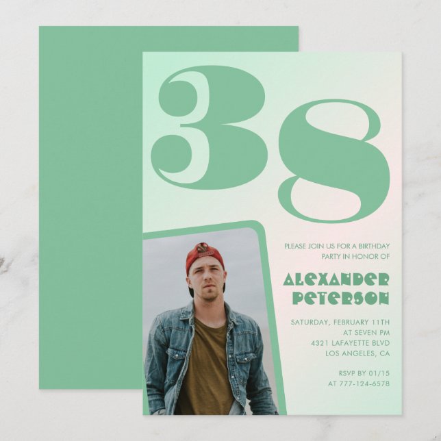 Invitaciones de cumpleaños 38 con gradiente verde  (Anverso / Reverso)