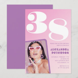 Invitaciones de cumpleaños 38 Pink Groovy Retro Fo